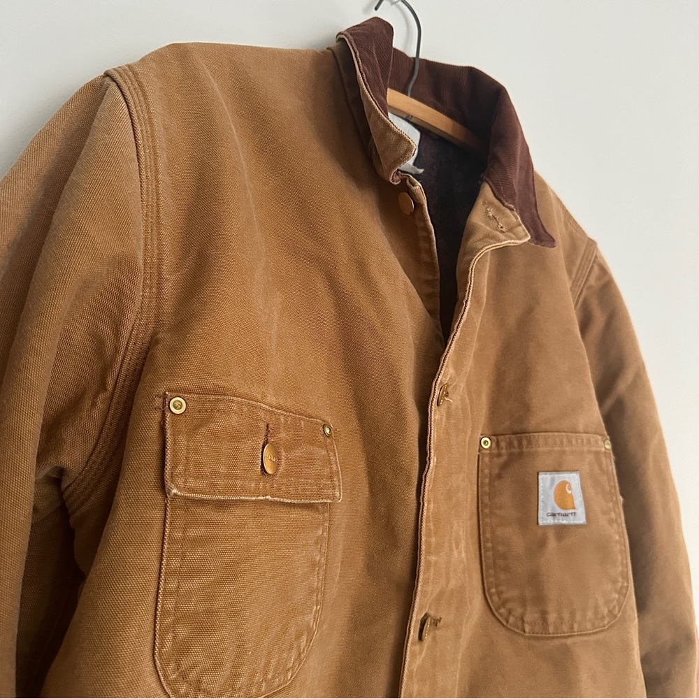 Vtg Carhartt Barn Chore Field Jacket Canvas Blanket Lined Made In USA 90s